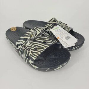 Crocs Sandals Slides Slip on Animal Print Zebra Black Men's Size 12 NWT